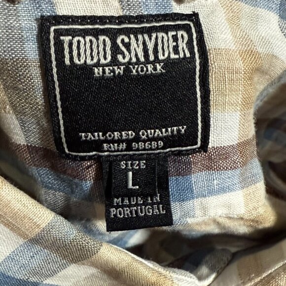 Todd Snyder Mens LS Button Shirt 100% Linen Blue Brown White Check Sz Large Lux - Picture 7 of 12